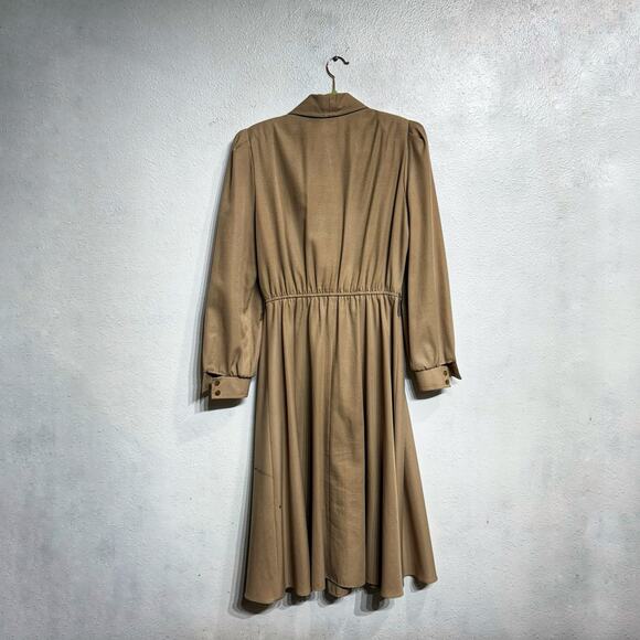 Leslie Fay Tan Vintage Midi Dress Sz 12 - Picture 11 of 14